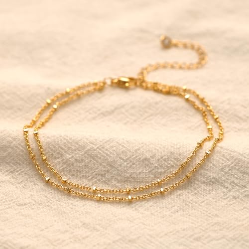 Image of Robaice Ankle Bracelets for Women, Glitter Waterproof Adjustable Anklet for Women, 14K Gold Plated /Sterling Silver Layered Anklets, Summer Beach Anklet Jewelry for Women Gift