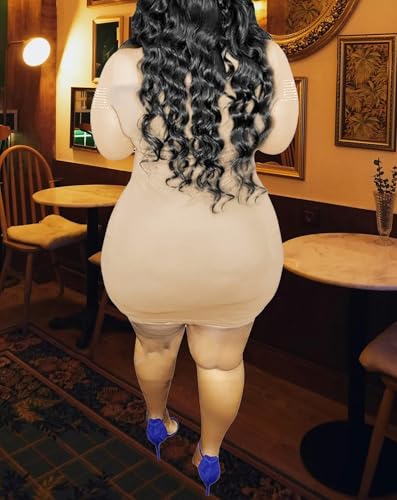 Image of IyMoo Womens Sexy Plus Size Long Sleeve Rhinestone Mesh See Through Bodycon Party Club Mini Dress Clubwear