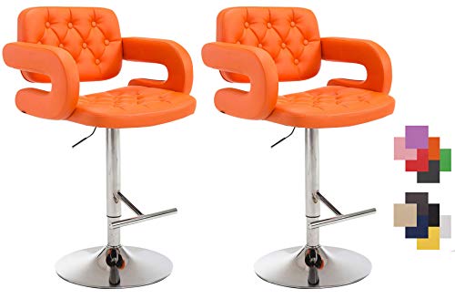 CLP Lot De 2 Tabourets De Bar Dublin en Similicuir I Chaise De Bar Réglable en Hauteur I Style Chesterfield I Chaise Haute avec Accoudoirs, Couleur:Orange