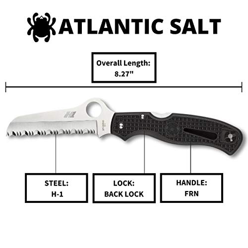 Spyderco Atlantic Salt Lightweight Knife With 3.68" Corrosion Resistant H-1 Sheepfoot Blade And Durable Black Frn Handle - Spyderedge - C89Sbk #TOP4