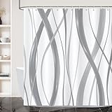 Bonhause Duschvorhang Grau Schwarz Gestreift Wellen Modern Abstrakt Duschvorhänge 180 x 180 cm Anti-Schimmel Wasserdicht Polyester Stoff Waschbar Bad Vorhäng für Badzimmer mit 12 Haken