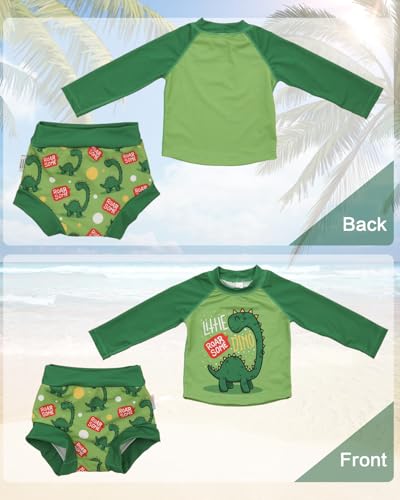 Image of ALVA 2 Pcs Long Sleeve Rash Guard Swim Diaper Sets, Baby Toddler Swimsuit UPF 50+ Sun Protection for Boy and Girl
