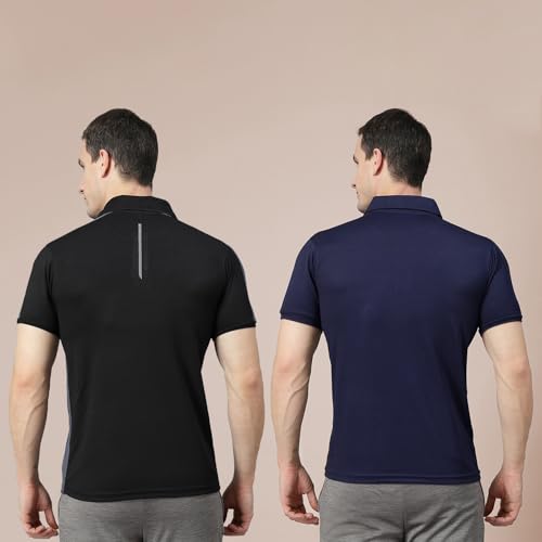 Image of CHKOKKO Men's Active Sports Wear Polo Half Sleeve Gym Tshirt with Button Collar Quick Dry Breathable Perfect for Workout Running Regular Fit Pack of 2