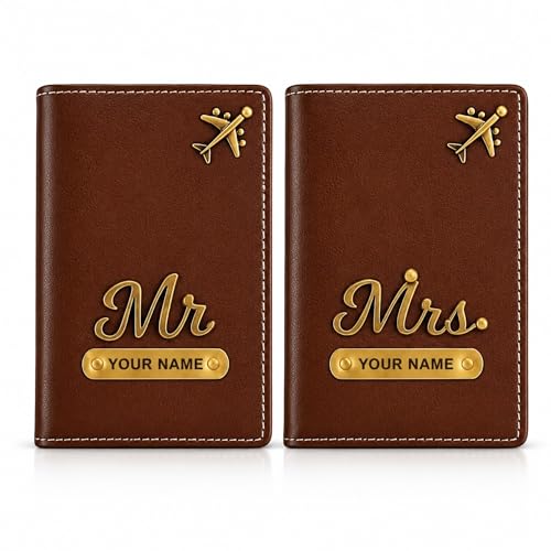Image of Personalized Couple Passport Cover for Men & Women | Custom Name Passport Holder Set (2 Pcs) | Travel Passport Cover for Couple | Gift Set for Wedding Anniversary Husband Wife