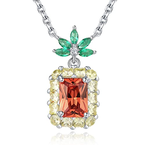 JewelryPalace Piña Collar Plata Mujer Piedra Preciosa de Colores, Fruta Colgante Lindo con 2.8ct Circonita Color de Champán, Collar Niña Plata de Ley 925 en Cadena 45cm, Conjunto Joyas Mujer