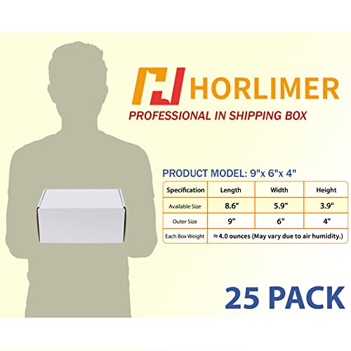 Image of HORLIMER 9x6x4 inches Shipping Boxes Set of 25, White Corrugated Cardboard Box Literature Mailer