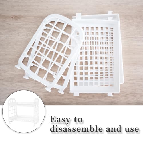 Image of Desktop Rack Cosmetic Stationery Storage Holder, 2-Tier Multifunctional Plastic Shelf Makeup Organizer for Skincare Office Kitchen Bedroom Bathroom Home (White)