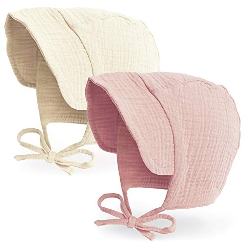 Image of JELLYTREE Baby Hat Brimmed Sun Bonnet Muslin Double Gauze Toddler Sun Hat Infant Boys Girls Beanie Caps, 6m 12m 24m