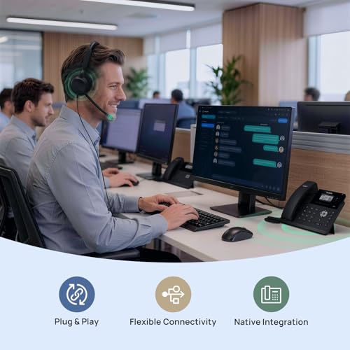 Image of Yealink Phone Headsets for Office Phones YHS36 E2 QD to RJ9 Wired Headset Compatible with Poly Snom Phones Desk Landline VoIP Headset with Microphone -Mono /81g /2.1m Cable