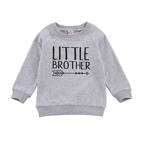 FIOMVA Toddler Infant Baby Girl Boy Pullover Sweatshirt Long Sleeve Letter Printed T-Shirt Top Blouse Casual Clothes Outfit (E-Little Brother Grey,5-6X)