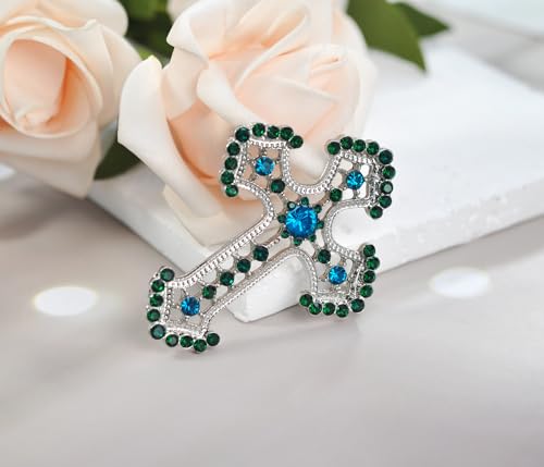 Image of Gyn&Joy Sparkle Crystal Rhinestones Holy Cross Brooch Pin Jewelry For Women Men