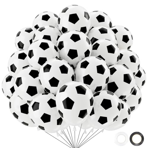 QIFU Football Balloons-50Pcs Black White Football Latex Balloons Birthday Ballons For Boys Soccer Party Supplies For Men Football Birthday Decorations For Boys Ballons For Kids Party Decorations