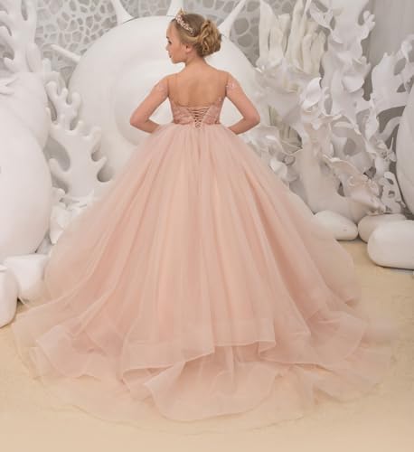 PAVERJER Light Blue Long Princess Pageant Dress Ruffles Flower Girl Dress Lace Appliques Tulle Wedding Party Dresses Size 43