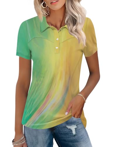 Image of TFSDOD Womens Golf Polo Shirts Collared Short Sleeve T Shirt Lightweight Moisture Wicking Polo Casual 3 Buttons Outfits