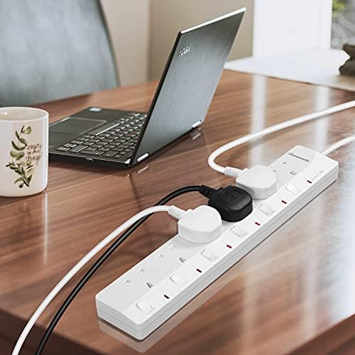 DEWENWILS 6 Way Surge Protected Extension Lead with Individual Switches and Indicator Lights, 3 Meters Extension Cable, 13Amp 6Gang Power Strip Lead, White