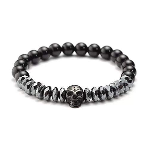 8mm Charm Beads Bracelets for Men with Black Onxy Stone King Crown Skull Handmade Jewelry, 7.5" Mens Bracelet3