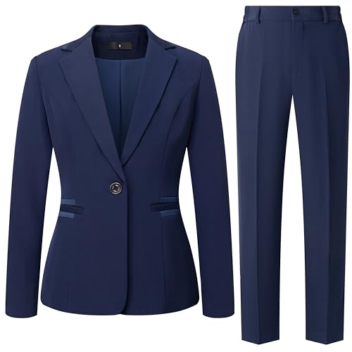 Women's 2 Piece Suit One Button Dressy Blazer Pants Suit Business Outfits (US, Alpha, X-Large, Regular, Regular, Blue)