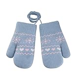 Kuschelige Babyhandschuhe Schneeflocken Muster Fäustlinge Mit Schnur Outdoor Fäustel Warme Winterhandschuhe Kinder Handschuhe Fausthandschuh Gloves Geschenke Für Kleinkinder Kindergarten (0-3 Jahre)