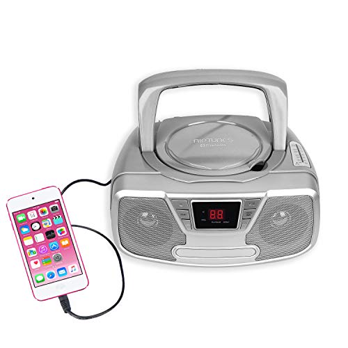 Riptunes Programmable CD Boombox- Portable Boombox, AM/FM Radio, with Bluetooth Silver CDB232BT