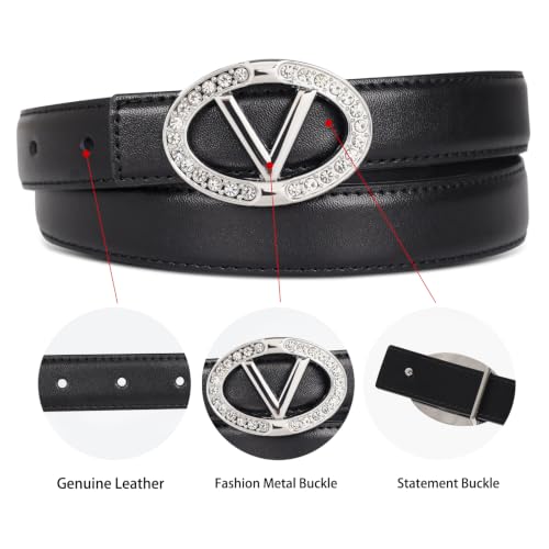 Image of Aurolran Women's Leather Belt with Buckle - Ideal for Dresses, Jeans, and Coats