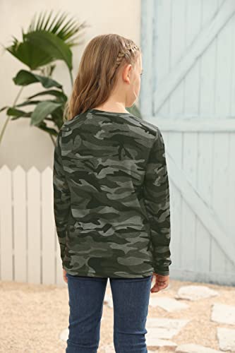 Image of Girls Camouflage Stripe Short Sleeve Shirts V Neck Criss Cross Tees Sweat Kids Casual Sport Tops Blouse(4-15T)