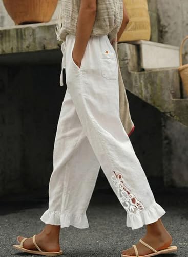 Image of Acelitt Women Casual Lightweight Drawstring Elastic Waist Pants with Pockets, S-XXL