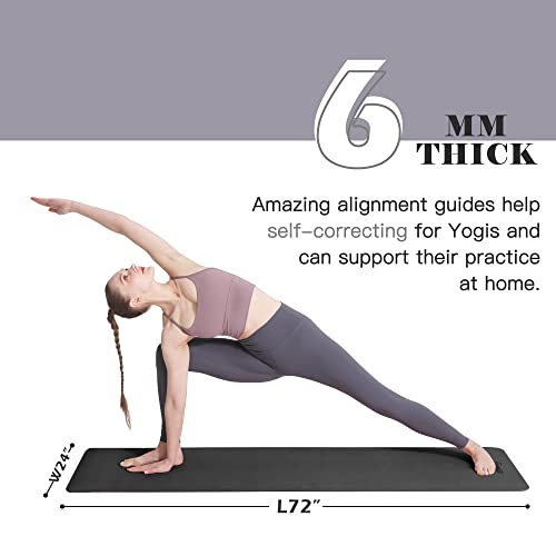 Yoga Mat Non Slip, Pilates Fitness Mats With Alignment Marks, Eco Friendly, Anti-Tear Yoga Mats For Women, Exercise Mats For Home Workout With Carrying Strap (72"X24", Black) #TOP4