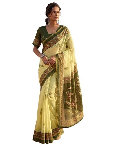 Image of SIRIL Women's Printed Chanderi Cotton One Minute Ready to Wear Saree with Unstitched Blouse Piece