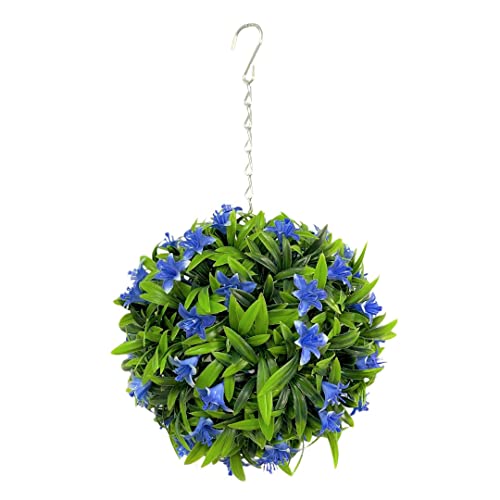 Best Artificial 23cm Lily Topiary Hanging Flower Ball **UV Fade Protected** (Blue)