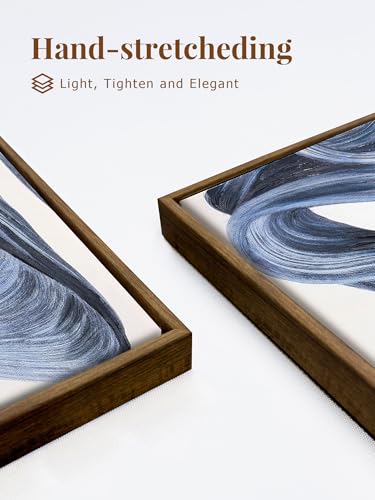 Image of Zessonic Blue Abstract Wall Art Set of 2- Framed Twist Stroke Minimalist Graffiti on White Background Modern Canvas Artwork for Living Room, Bedroom, Office Decor, 24 x 36 Inches x 2