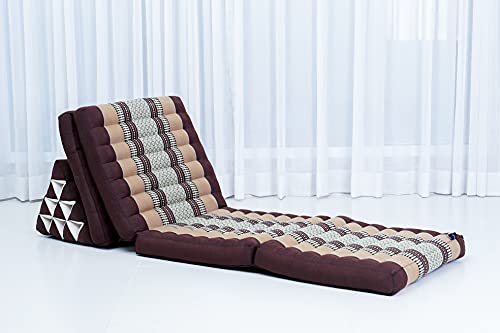 Image of Leewadee 4-Fold Mat with Triangle Cushion - Firm TV Pillow, Foldable Mattress with Cushion Made of Eco-Friendly Kapok, 89 x 20 inches, Brown