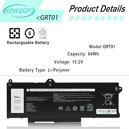Image of GRT01 Laptop Battery 15.2V 64Wh for Dell Latitude 5421 5431 5521 5531 Precision 3470 3561 3571 3591 Alienware m17 R5 AMD R05P0 0P3TJ VXD57
