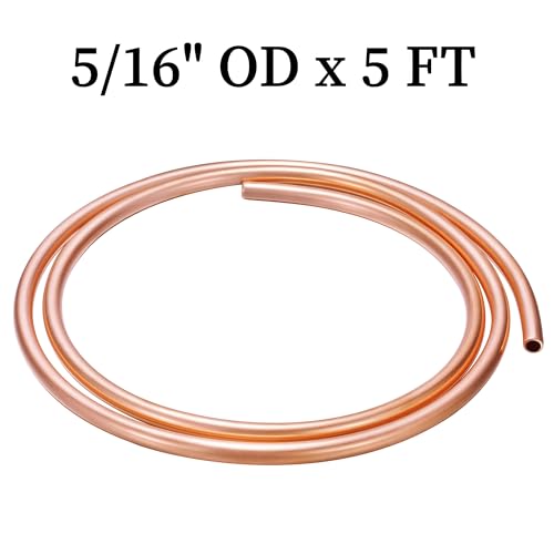 Image of GOORY Copper Tubing 5 /16 inch OD x 0.257 inch ID x 5 FT - 99.9% C12200 Pure ACR Tube - ASTM B280 Refrigeration T2 Copper Tube Soft Coil - Round Seamless Tubing for HVAC System Refrigerator Industry DIY