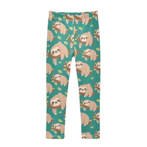 Cute Sloth Tree Branch Girls Leggings Soft Stretch Workout Yoga Dance Pants for Kids Casual Tights