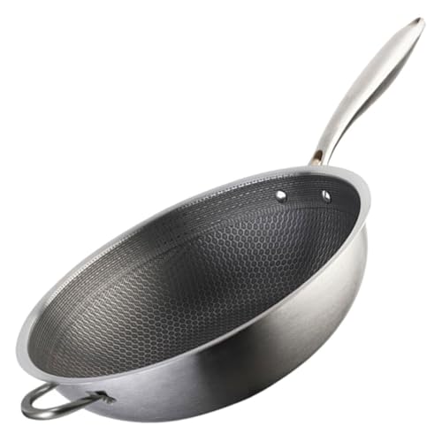 LABRIMP Sartén Wok de Inoxidable Antiadherente 30Cm Doble Asa Utensilios de Cocina para Cocinar Sartén Duradera