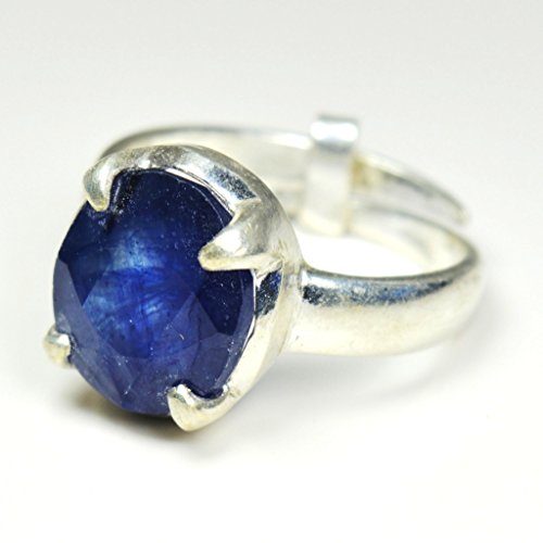 Bague saphir bleu naturel véritable argent massif ajustable