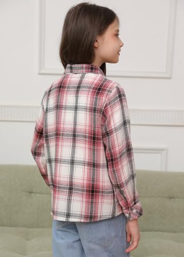 Image of SANGTREE Women and Girls Long Sleeve Flannel Casual Button Down Plaid Shirt