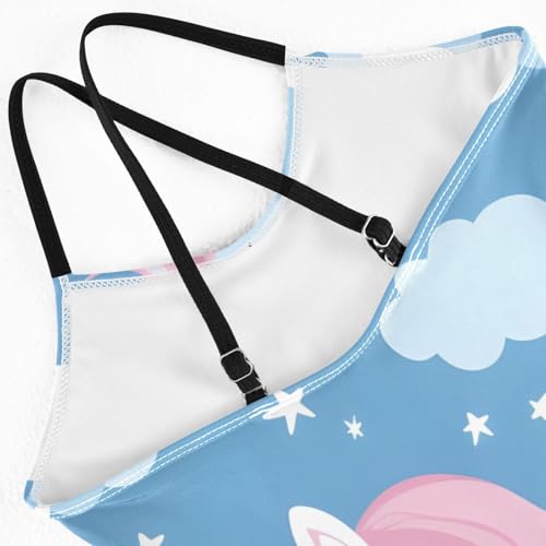 Bolaz Girls Swimsuits One-Piece Bathing Suits Multicolor Kids Sport Summer Beach Swimwear for 3-10 Years Old-Cartoon Sweet Unicorn Seamless Pattern4