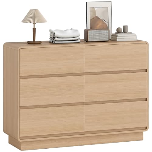 HOMCOM Cómoda 6 Cajones, Cómoda Dormitorio con Bordes Redondeados, Cajonera para Salón, Cocina, Oficina, Entrada, 120x38x86 cm Natural