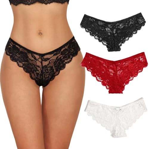 Image of Avidlove Women Floral Lace Panties Sexy Hipster Underwear Cheeky Bikini Panties V-Shape Waistband Tangas