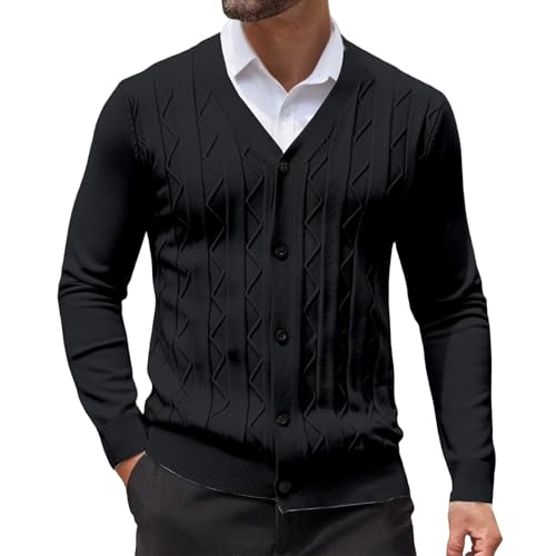 Men's Slim Fit Cardigan Imitation Sweater Long Sleeve Casual V Neck Lightweight Button Down Faux Knitted Sweaters