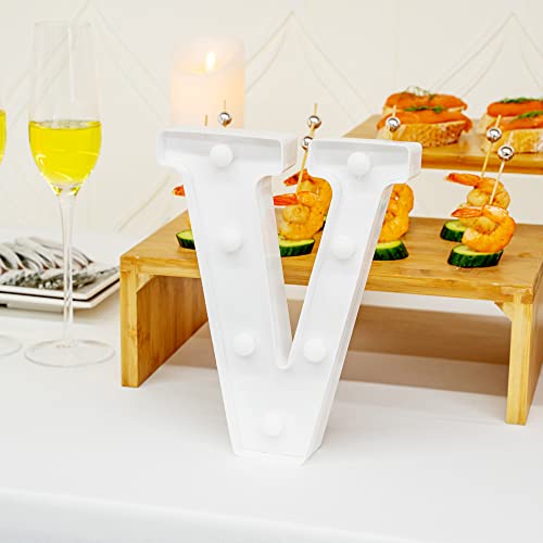 Image of Restaurantware Illumify 6.7 x 1.2 x 8.7 Inch Light Up Letter 1 Durable Marquee LED Light - Letter V Touchproof White Plastic Party Light Keyhole Slot For Parties Weddings Or Special Events