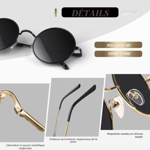 CGID Lunettes de Soleil Polarisées Ronde Homme Femme Lunettes Style Rétro Vintage Cercle Cadre Métallique Protection UV400 – vue 4