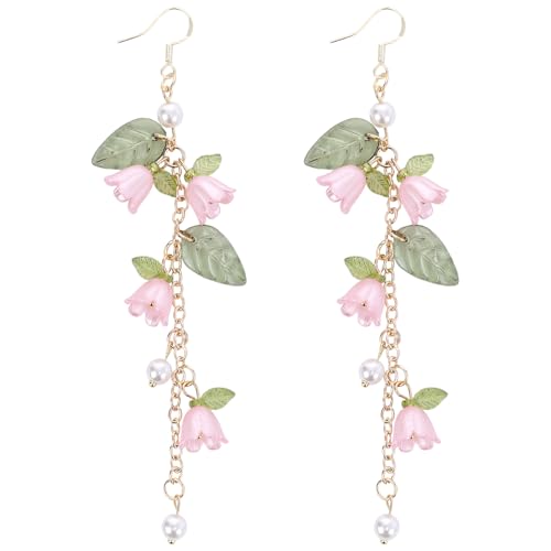 Lily of the Valley Earrings Jewelry - Fairy Earrings, Pink Flower Earring, Whimsical Jewelry for Women, Renfaire Accessories, Renaissance Elf Elven Fairycore Fantasy Earring
