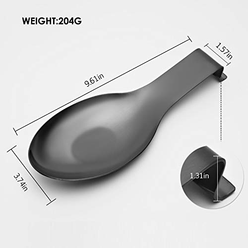 Stainless Steel Spoon Rest for Kitchen Counter Cooking Utensil Rest Spoon Ladle Holder for Stove Top Rust Resistant Large Size Spatula Rest Dishwasher Safe 9.61 x 3.74 Inch Black and Copper by Pretty Jolly - Image 2