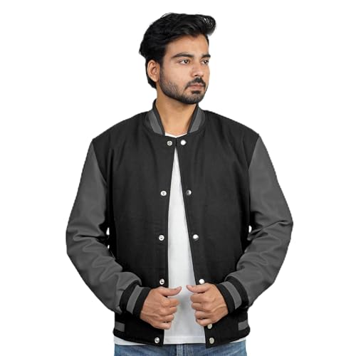 Image of Men's Fashion Varsity Jacket Causal Slim Fit Wool Letterman Baseball Bomber Jackets