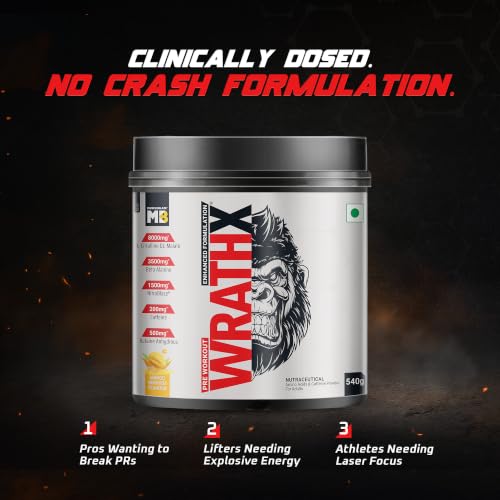 Image of MuscleBlaze Pre Workout WrathX Powder, Mango Mayhem, 540g | 30 Servings | Fully Loaded, Crash Free with Caffeine, Citrulline and Beta Alanine