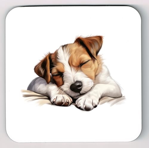 Image of Sleeping Laying Down Jack Russell Terrier Dog Coaster, Jack Russell Terrier Dog Lover Gift Coaster