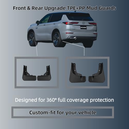 Image of No Drill Mud Flaps Splash Guards Compatible with 2023-2026 Mitsubishi Outlander,OEM Style Textured Black Custom Fit All Weather Exterior Accessories(4PCS)