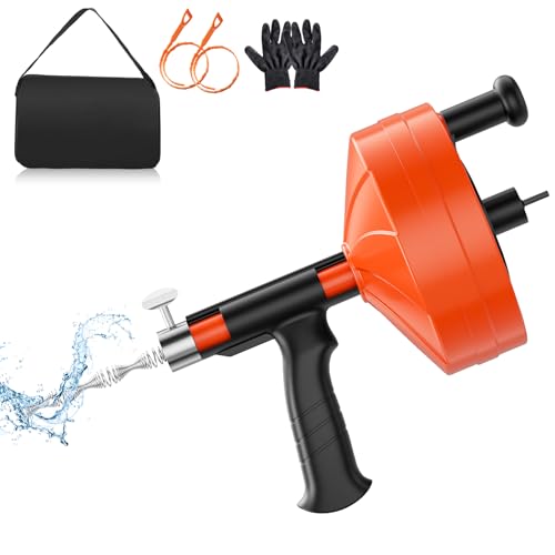 Furet Déboucheur Canalisation [10M] - Fonction Automatique avec Poussée Assistée - Spirale de Nettoyage Haute Résistance - Pour Évier, Douche et Canalisation - Compatible Perceuse, Gants Inclus